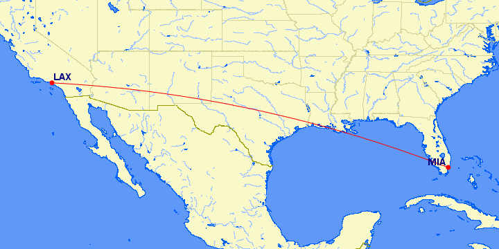 MIA-LAX Ejemplo 2342 millas