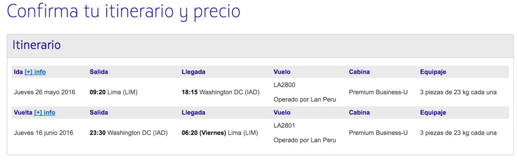 Lima - Washington Disponibilidad asientos en Ejecutiva -18