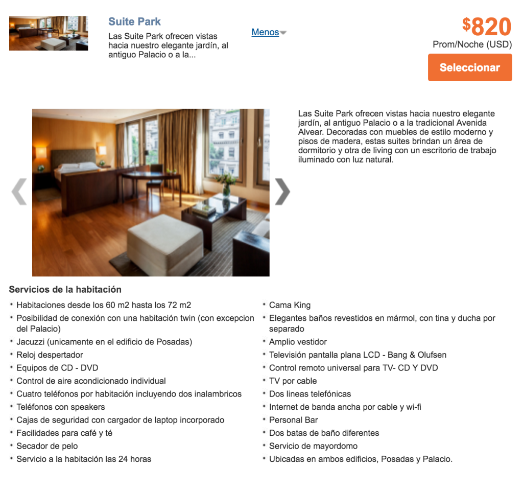 Park Hyatt - Palacio Duhau - Abril 2016 Precio Park Suite King