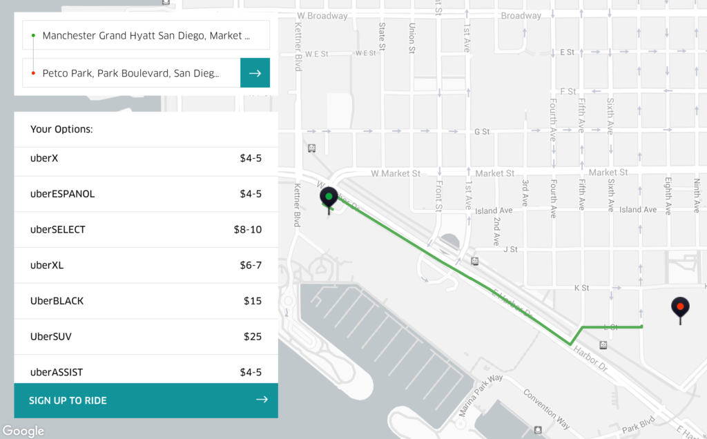 Uber San Diego Ejemplo Abril 2016